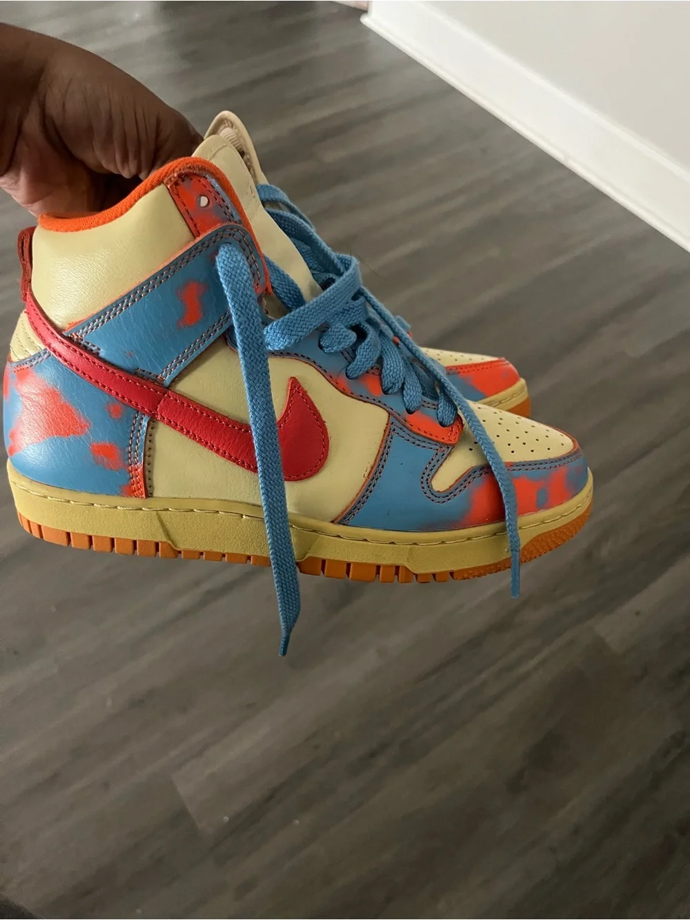 Nike High-Top Sneakers — Cream, Sky Blue & Bright Orange